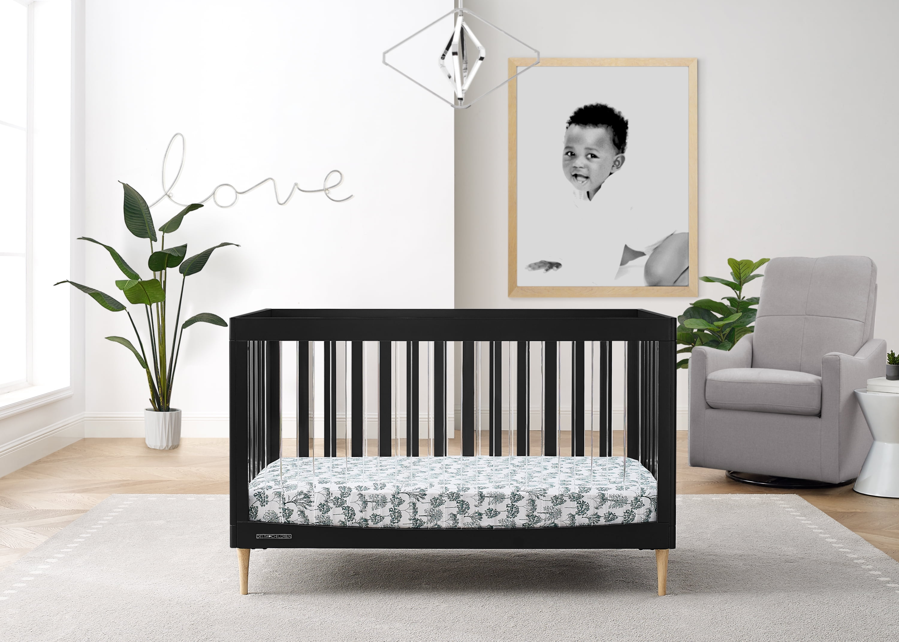 Delta Children Austin Acrylic 4-in-1 Convertible Baby Crib - Greenguard Gold Certified, Midnight Grey/Natural