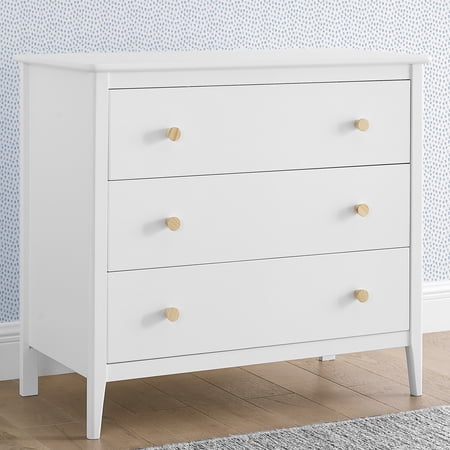 Delta Children Casey 3 Drawer Dresser with Interlocking Drawers, Bianca White/Natural