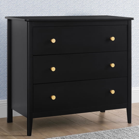 Delta Children Casey 3 Drawer Dresser with Interlocking Drawers, Black Ebony/Natural
