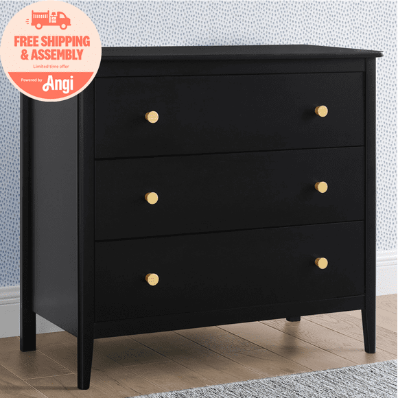 Delta Children Casey 3 Drawer Dresser with Interlocking Drawers, Black Ebony/Natural