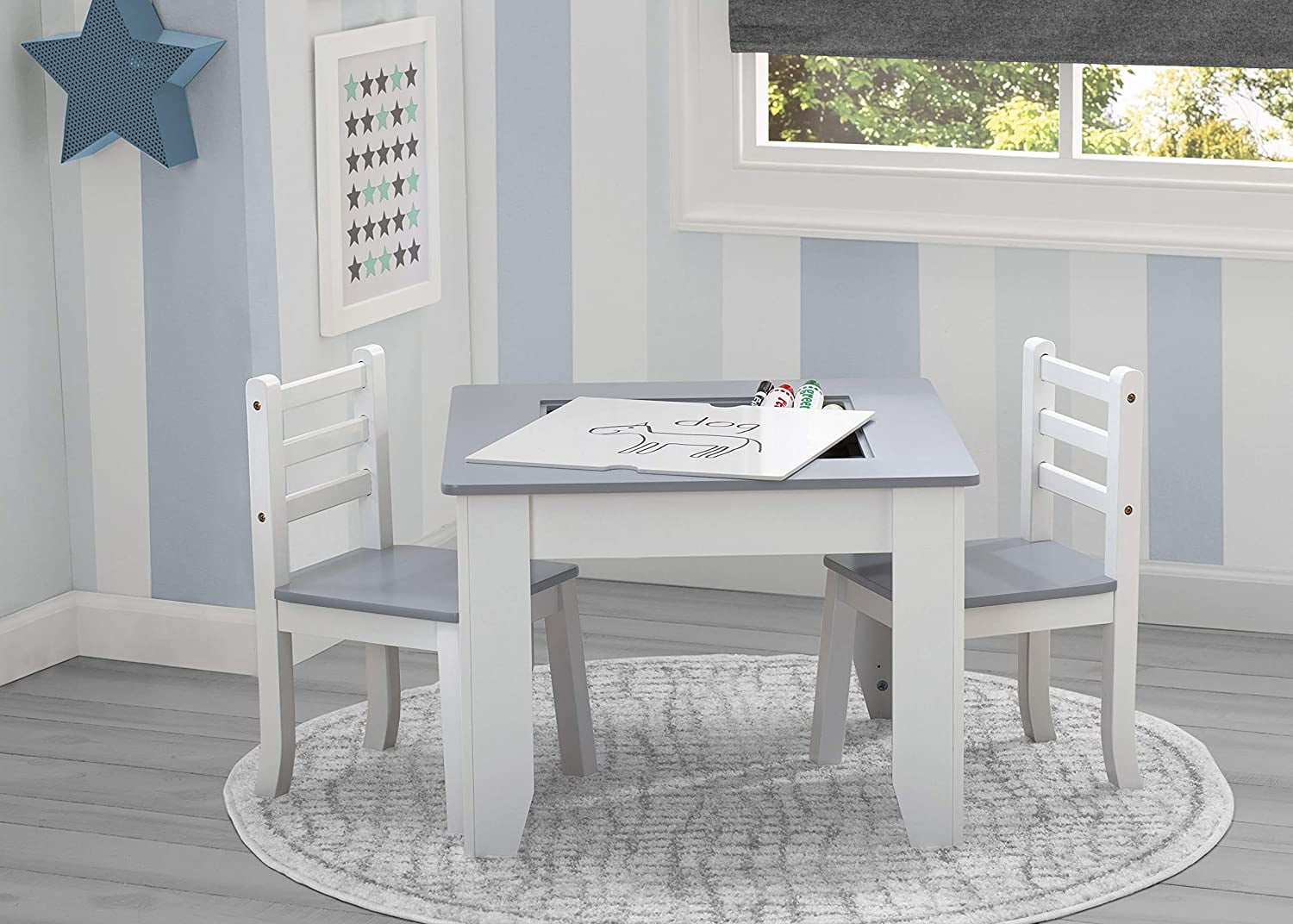Delta Children Chelsea 3-Piece Table and Chairs Set with Storage | Ideal for Arts & Crafts, Snack Time, Homeschooling, Homework & More