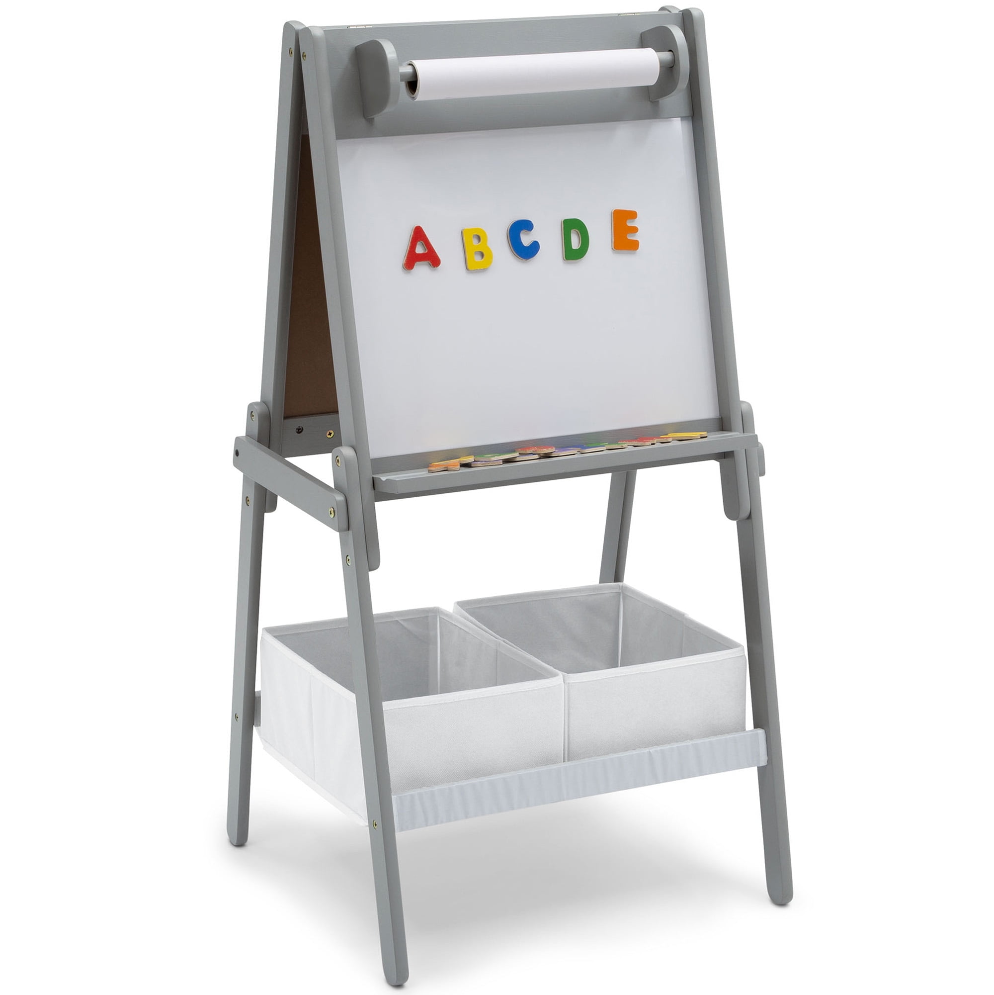 Delta Children Chelsea Double-Sided Storage Easel with Paper Roll and Magnets -Ideal for Arts & Crafts, Drawing and More - Greenguard Gold Certified, Light Grey/White