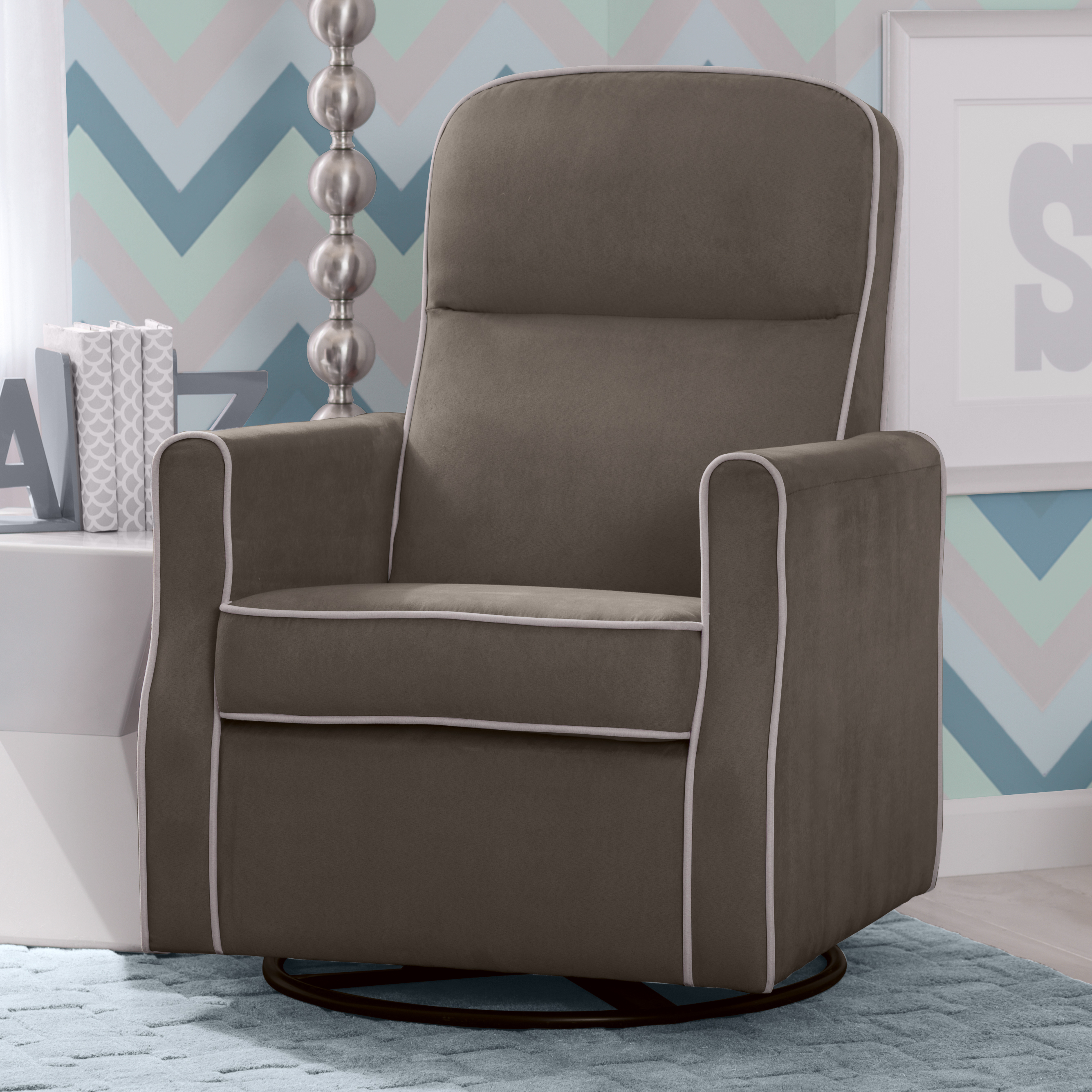 Delta Children Clair Slim Nursery Glider Swivel Rocker Chair, Graphite with Dove Grey Welt - image 1 of 15