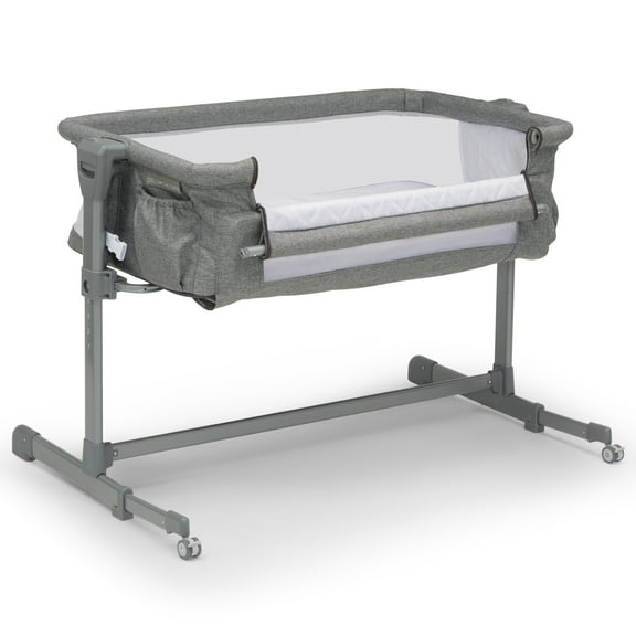 Delta Children Close2Me Bedside Baby Bassinet Sleeper with Breathable Mesh and Adjustable Heights - Lightweight Portable Crib, Grey