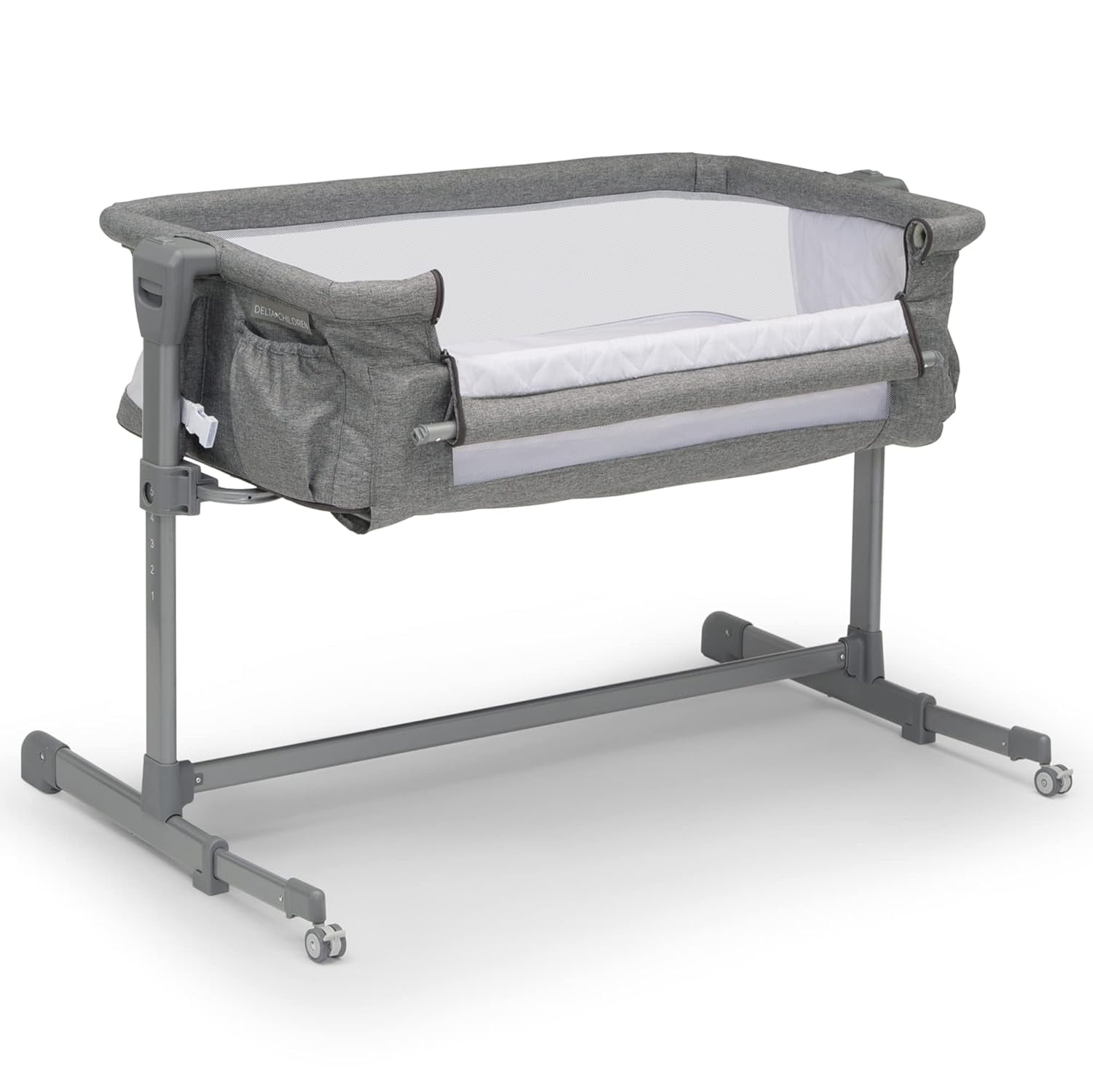Delta Children Close2Me Bedside Baby Bassinet Sleeper with Breathable Mesh and Adjustable Heights Lightweight Portable Crib Grey Walmart
