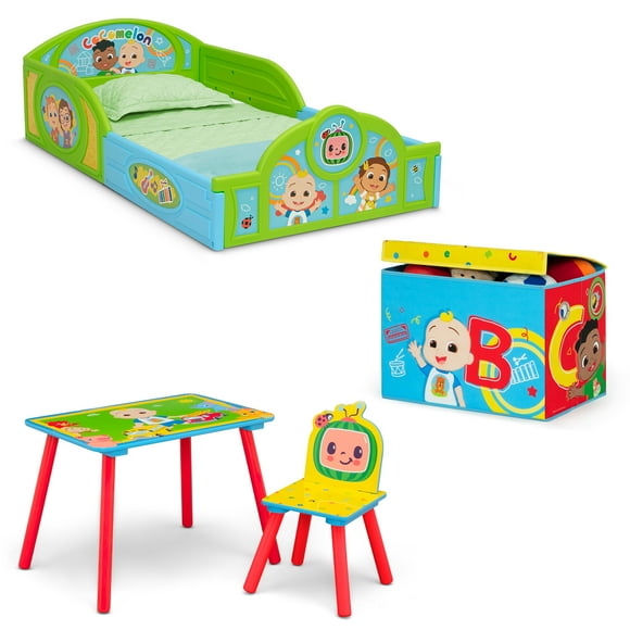 Delta Children - CoComelon 5-Piece Toddler Room-in-a-Box Set Includes Sleep and Play Toddler Bed, Table, 2 Chairs and Toy Box, Green