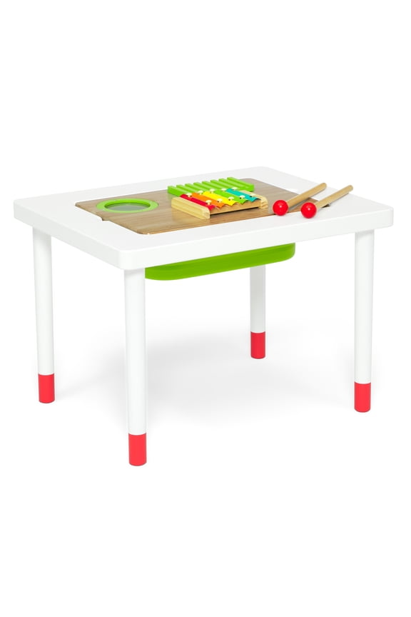 Compact Play & Learn Sensory Table  Includes Musical Instruments - Use for Sand Play, Sensory, or Activity, White/Natural