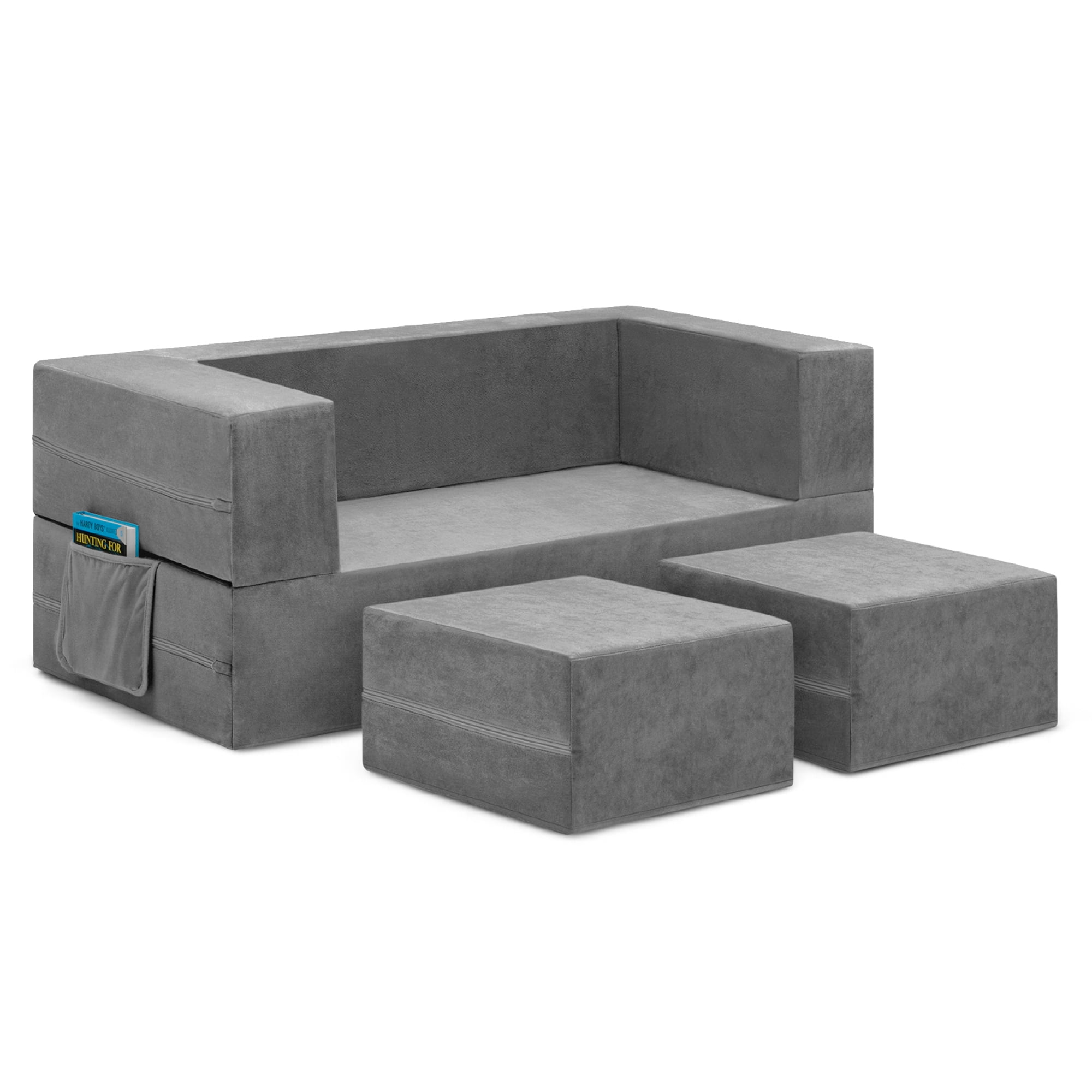 Gray Convertible Foam Sectional Sleeper Sofa with Ottomans