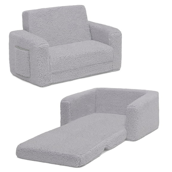 Delta Children Cozee Flip-Out Sherpa 2-in-1 Convertible Chair to Lounger for Kids, Grey