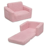 Delta Children Cozee Flip-Out Sherpa 2-in-1 Convertible Chair to Lounger for Kids, Pink