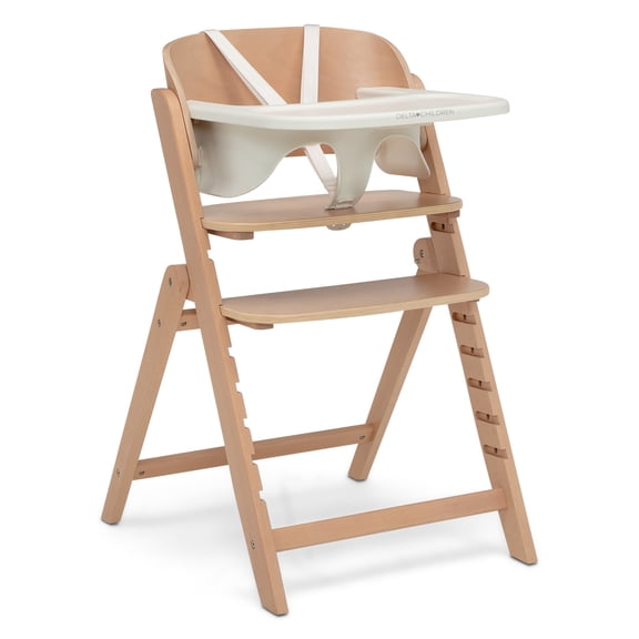 Delta Children Crave 4-in-1 Convertible High Chair  Folds Flat, FSC Certified Beech Wood Frame, Grows from Baby to Adult, Magnetic Buckle & Dishwasher-Safe Tray  Natural