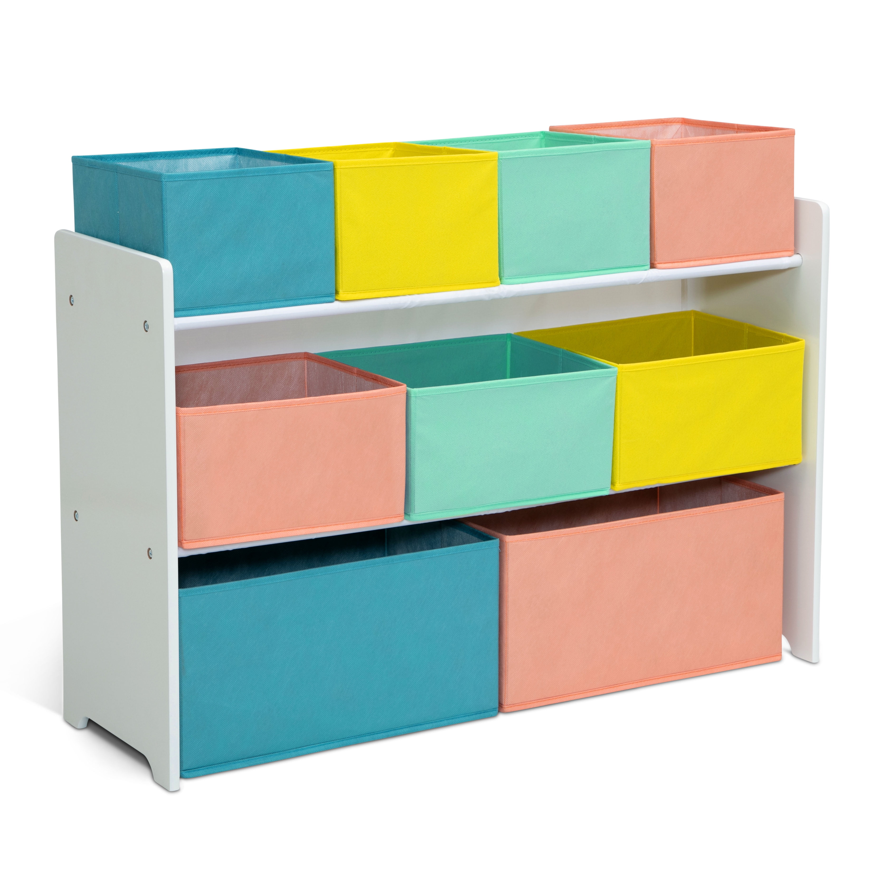 White and Multicolor Kids Stackable Toy Organizer with Storage Bins