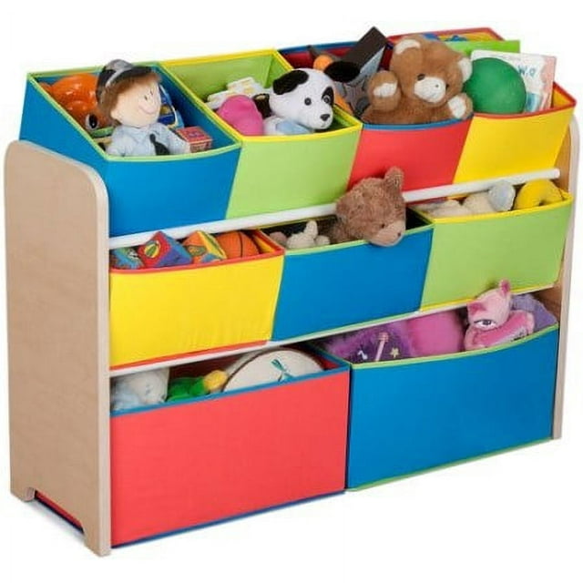 Delta Children Deluxe Multi-Bin Toy Organizer with Storage Bins, Greenguard Gold, Wood, Natural