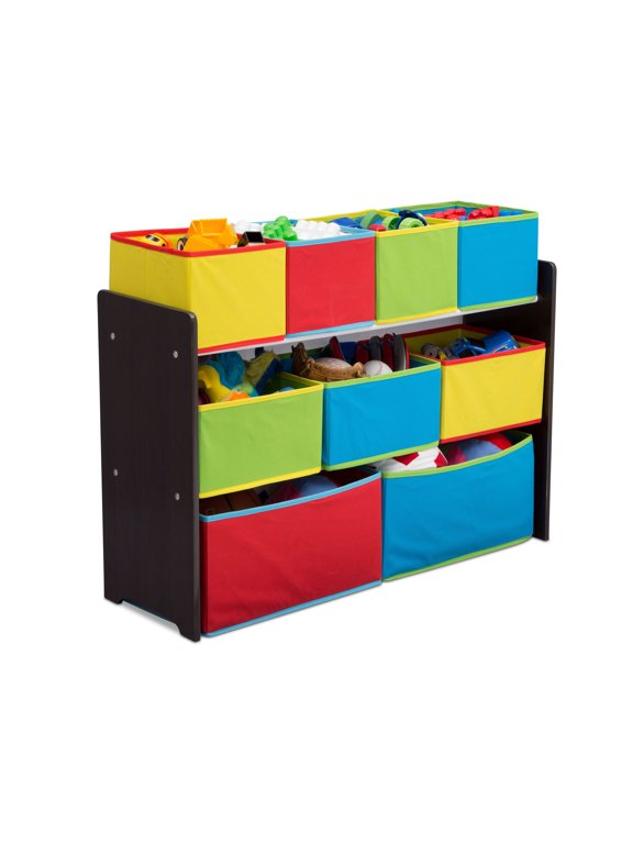 Deluxe Multi-Color Toy Organizer with Storage Bins, Greenguard Gold, Wood, Fabric