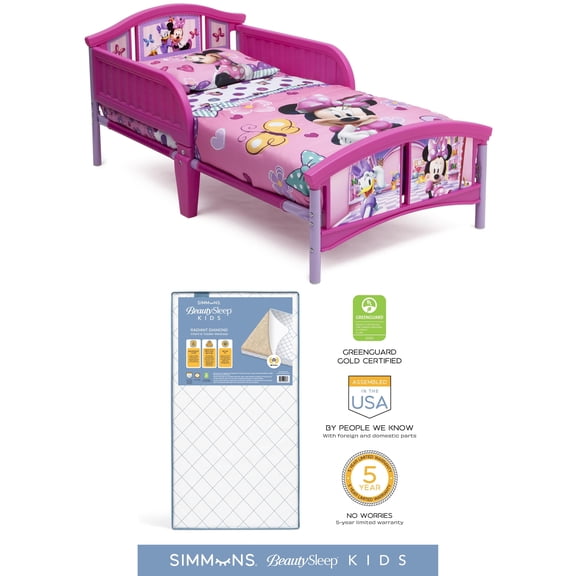 Delta Children Disney Minnie Mouse Plastic Toddler Bed & Simmons BeautySleep Kids Radiant Diamond Crib and Toddler Mattress