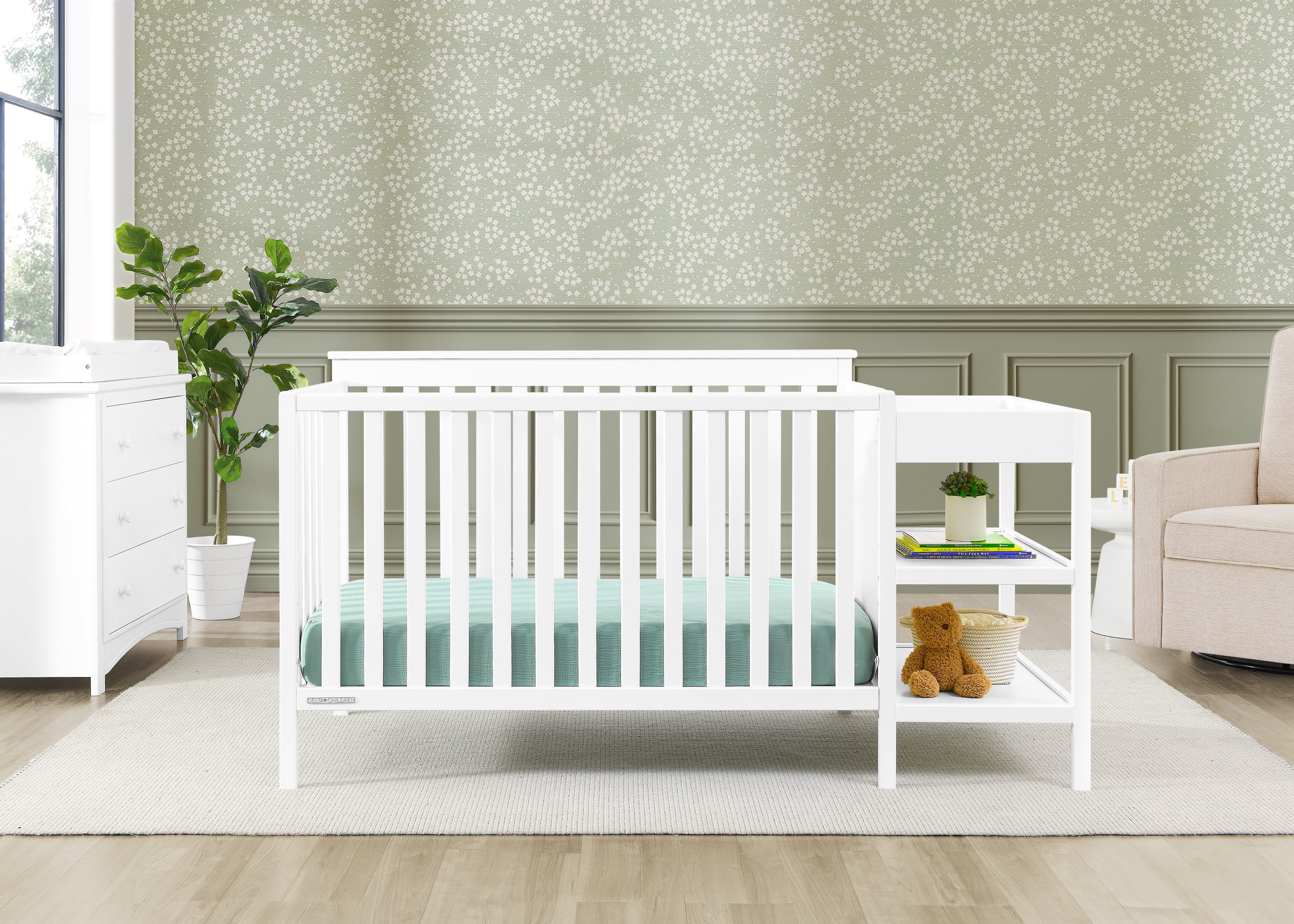Delta Children Ellie 5-in-1 Convertible Crib and Changer - Greenguard Gold Certified, Bianca White