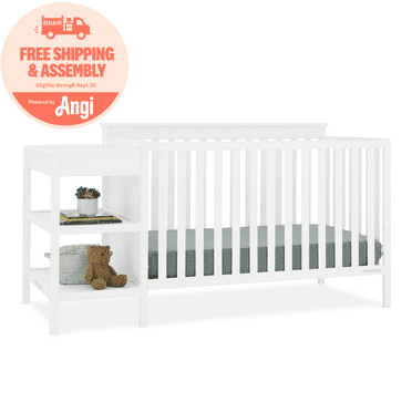 Delta Children Ellie 5-in-1 Convertible Crib and Changer - Greenguard Gold Certified, Bianca White