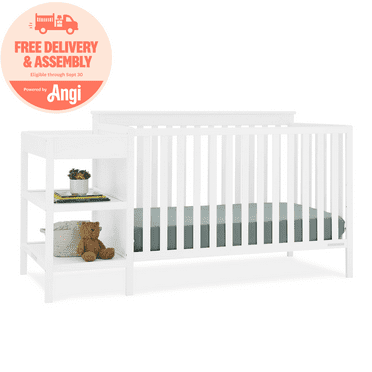 Delta Children Ellie 5-in-1 Convertible Crib and Changer - Greenguard Gold Certified, Bianca White