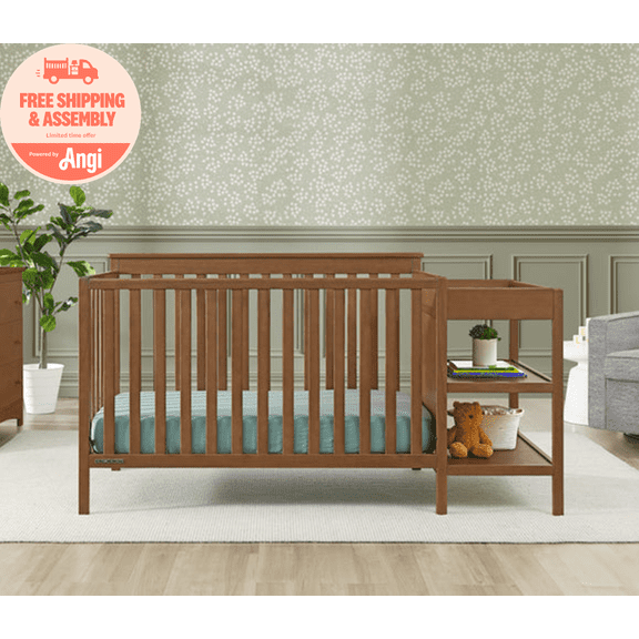 Delta Children Ellie 5-in-1 Convertible Crib and Changer - Greenguard Gold Certified, Chestnut