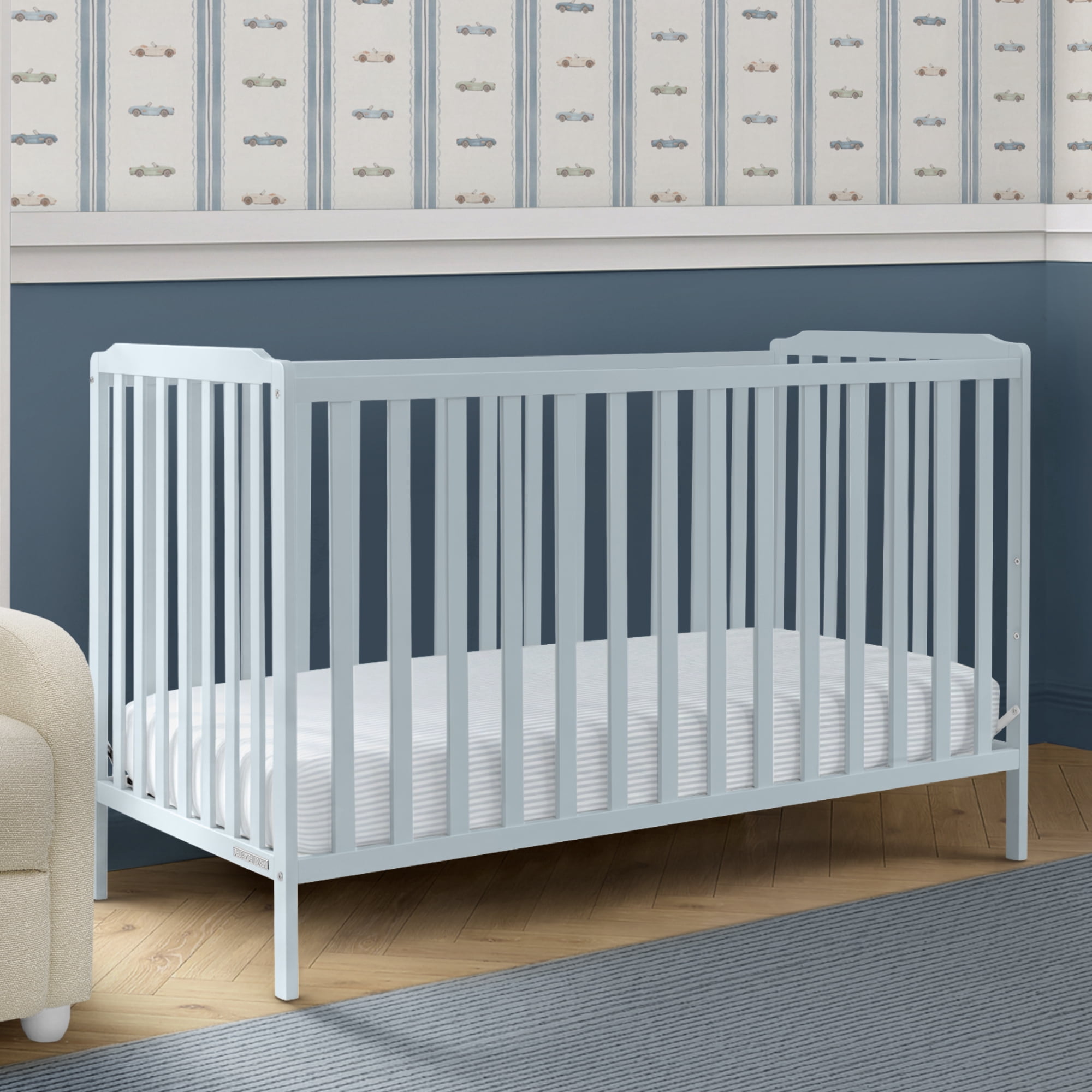 Delta Children Emmie 4-in-1 Convertible Crib - Converts from Baby Crib to Toddler Bed, Daybed and Sofa Bed, Fits Standard Full-Size Crib Mattress, Porcelain Blue