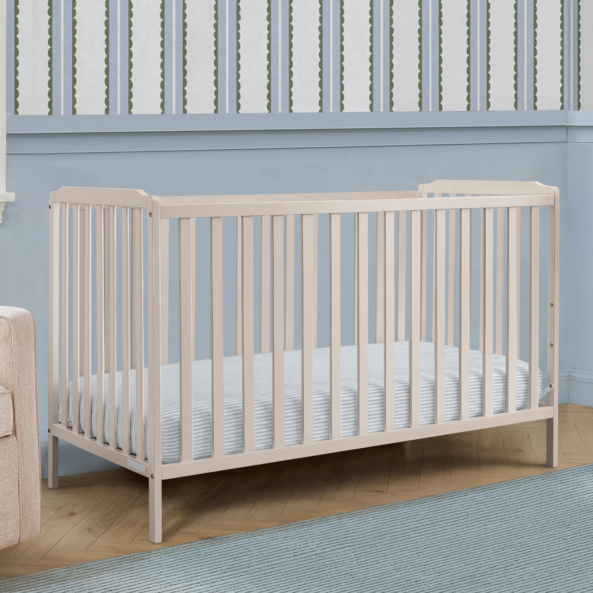 Delta Children Emmie 4-in-1 Convertible Crib - Converts from Baby Crib to Toddler Bed, Daybed and Sofa Bed, Fits Standard Full-Size Crib Mattress, Soft Beige