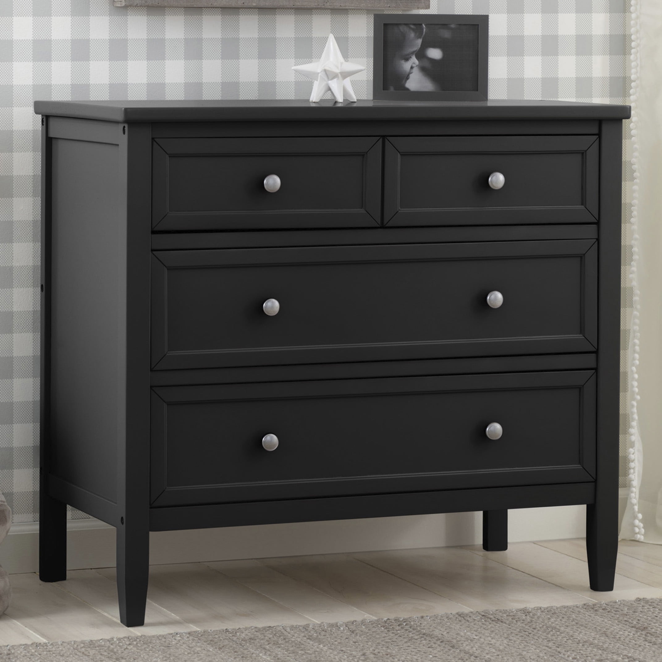 Delta Children Epic 3 Drawer Dresser with Interlocking Drawers, Black Ebony