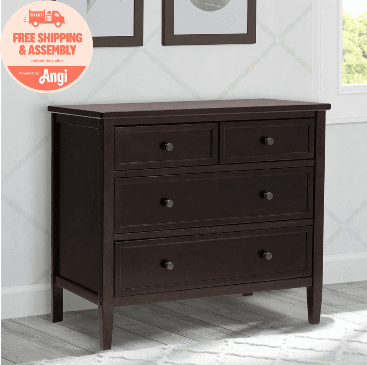 Delta Children Epic 3 Drawer Dresser with Interlocking Drawers - Greenguard Gold Certified, Walnut Espresso