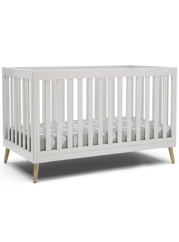 Delta Children Essex 4-in-1 Convertible Baby Crib, Bianca White/Natural Legs