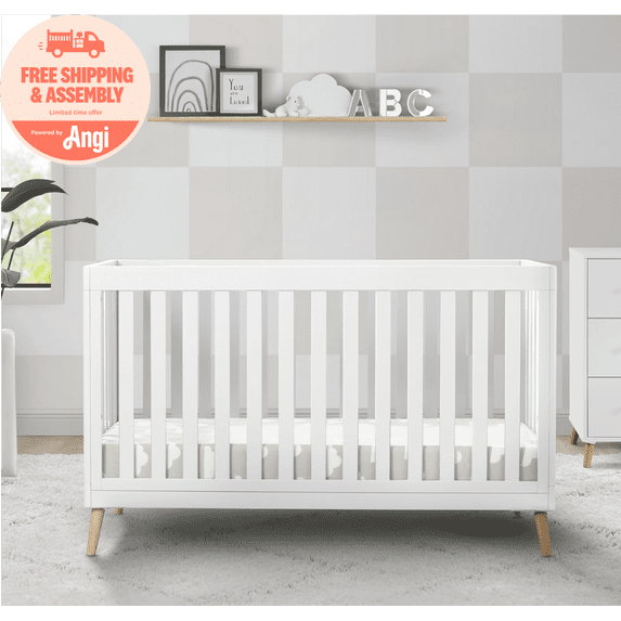 Delta Children Essex 4-in-1 Convertible Baby Crib, Bianca White/Natural Legs