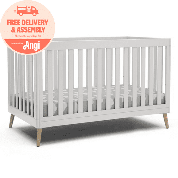 Delta Children Essex 4-in-1 Convertible Baby Crib, Bianca White/Natural Legs