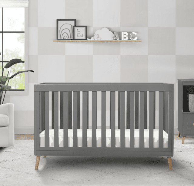 Delta Children Essex 4-in-1 Convertible Baby Crib, Grey/Natural Legs