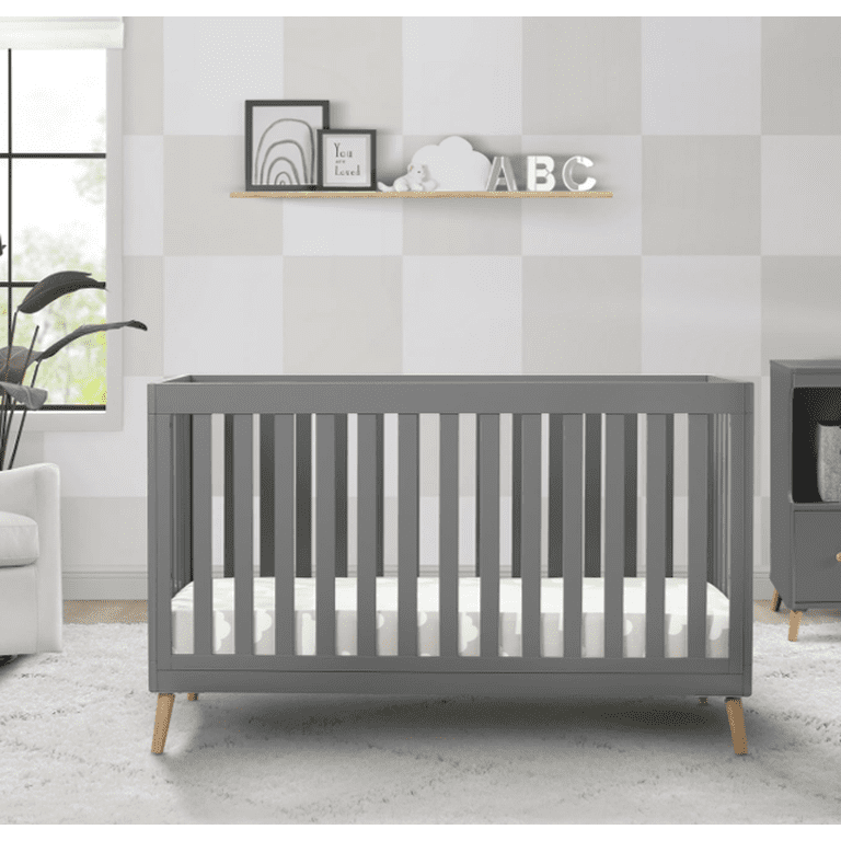 Delta Children Essex 4-in-1 Convertible Baby Crib, Grey with Natural Legs