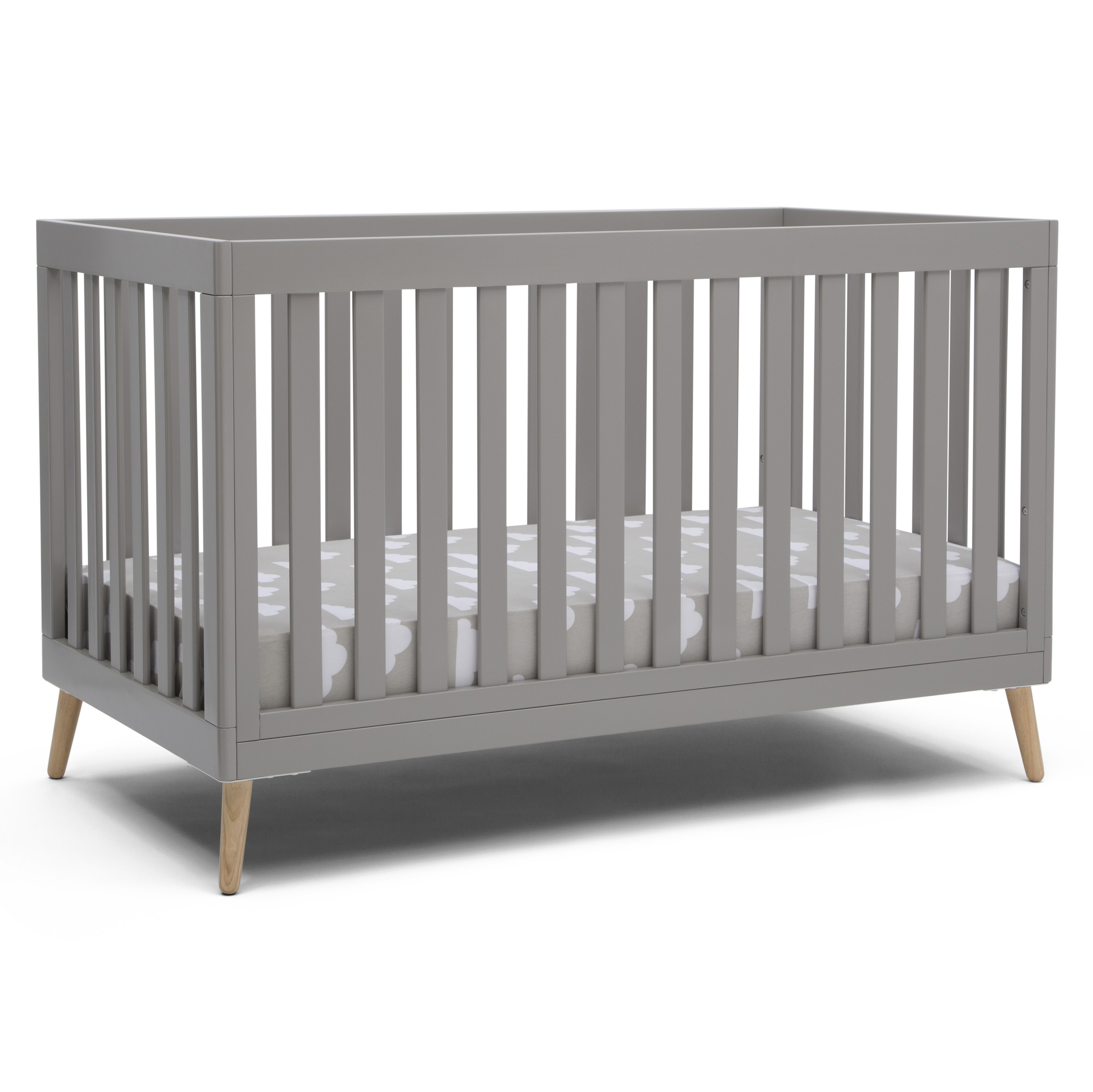 Delta Children Essex 4-in-1 Convertible Baby Crib, Grey with Natural Legs Crib Grey - image 1 of 12