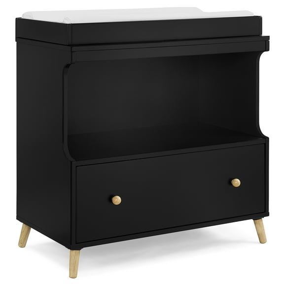 Delta Children Essex Convertible Changing Table with Drawer, Ebony/Natural