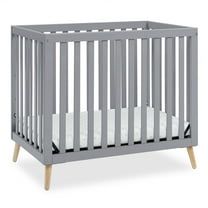 Delta Children Essex Convertible Mini Baby Crib with 2.75-Inch Mattress, Grey w/Natural