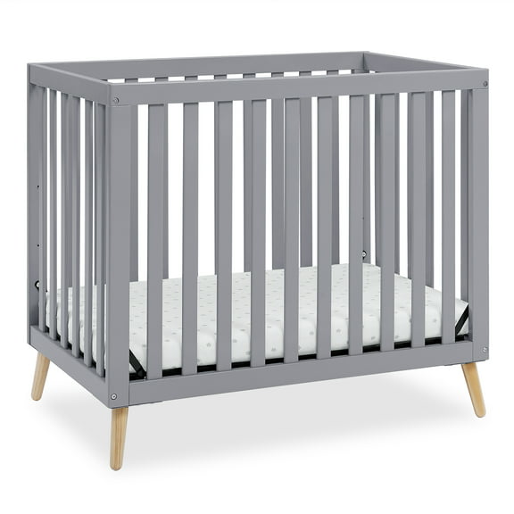 Delta Children Essex Convertible Mini Baby Crib with 2.75-Inch Mattress, Grey w/Natural
