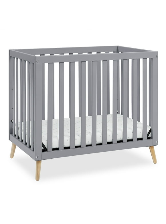 Delta Children Essex Convertible Mini Baby Crib with 2.75-Inch Mattress, Grey w/Natural