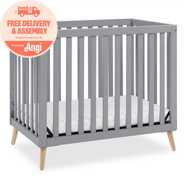 Delta Children Essex Convertible Mini Baby Crib with 2.75-Inch Mattress, Grey w/Natural