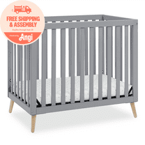 Delta Children Essex Convertible Mini Baby Crib with 2.75-Inch Mattress, Grey w/Natural