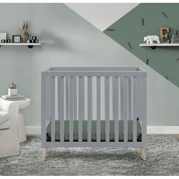 Delta Children Essex Convertible Mini Baby Crib with 2.75-Inch Mattress, Grey w/Natural