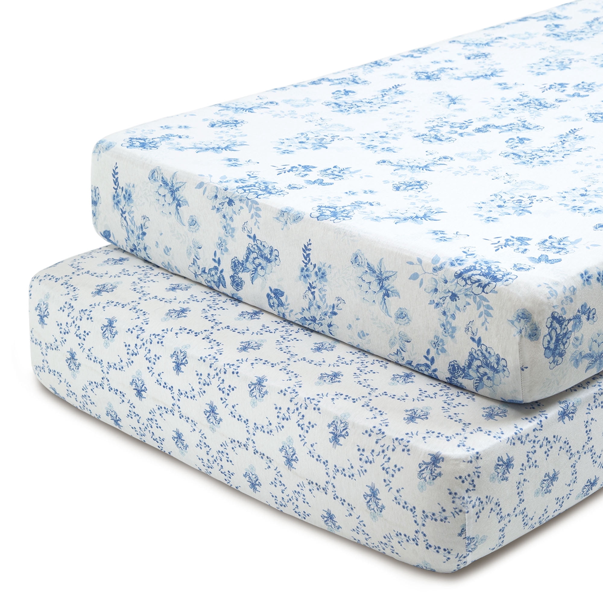 Delta Children Fitted Crib Sheets for Girls and Boys - 100% Organic Cotton Crib Sheet for Standard Crib and Toddler Mattresses - 28x52 Inch - GOTS Certified (Pack of 2), Blue Botanicals