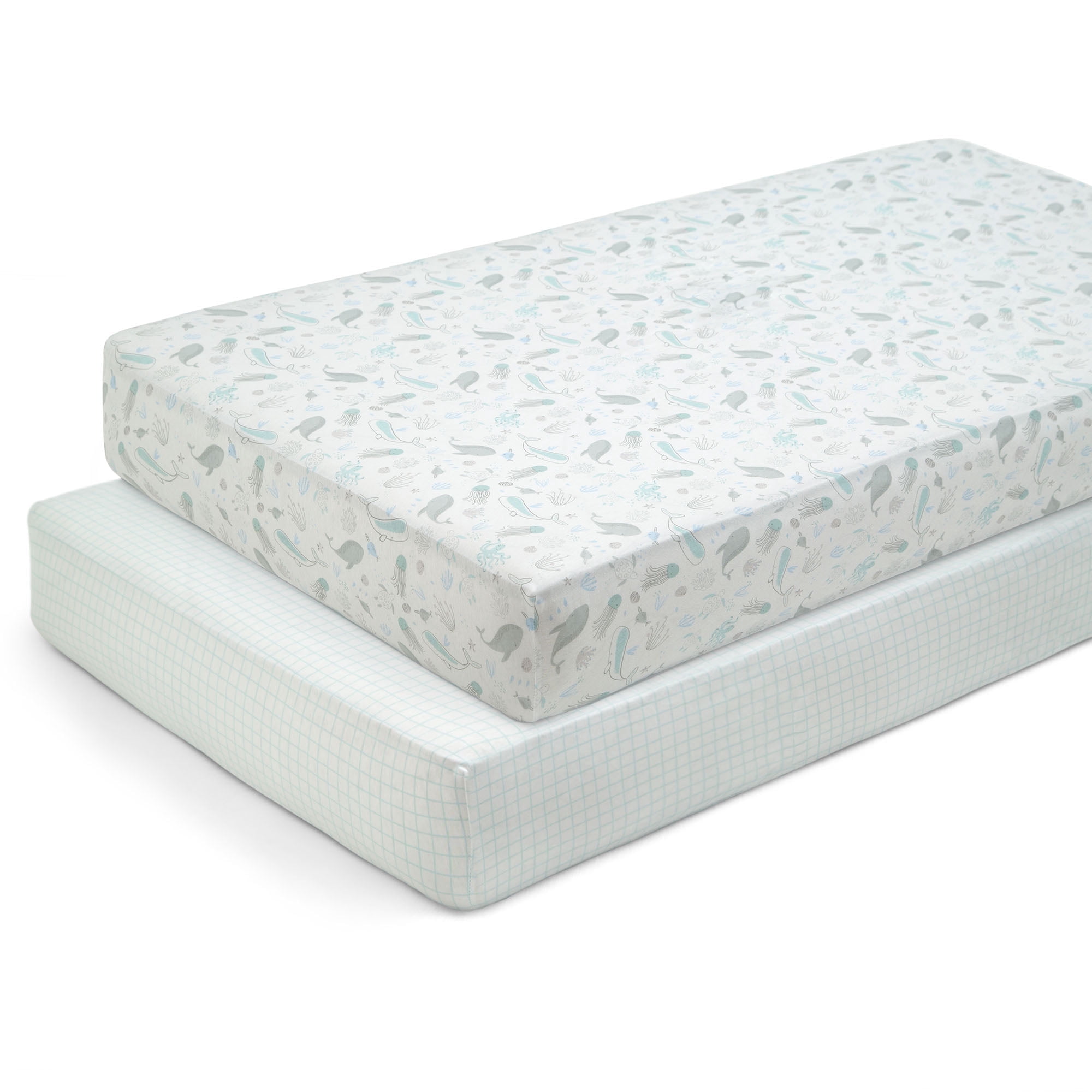 Delta Children Fitted Crib Sheets for Girls and Boys - 100% Organic Cotton Crib Sheet for Standard Crib and Toddler Mattresses - 28x52 Inch- GOTS Certified (Pack of 2), Sea Life
