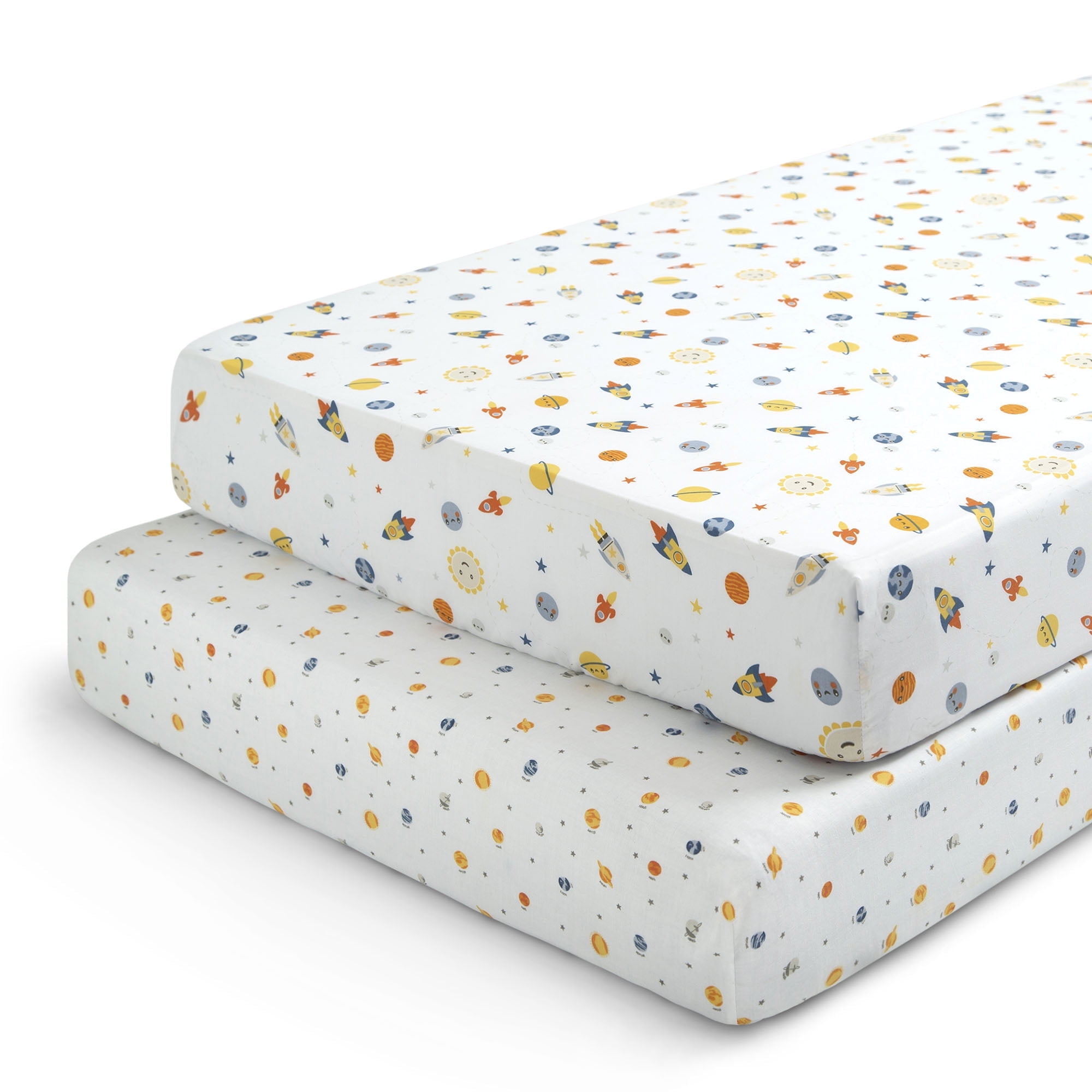 Delta Children Fitted Crib Sheets for Girls and Boys - Crib Sheet for Standard Crib and Toddler Mattresses - 28x52 Inch (Pack of 2), Space Exploration