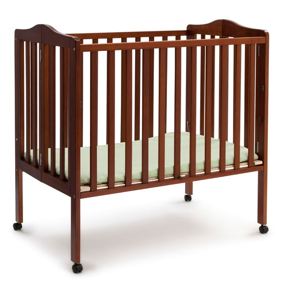 Delta Children Folding Portable Baby Mini Crib with 1.5-inch Mattress, Cherry