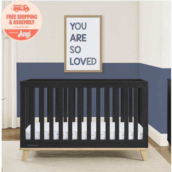 Delta Children Frankie 4-in-1 Convertible Crib - Greenguard Gold Certified, Black with Natural