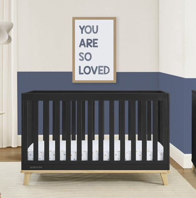 Delta Children Frankie 4-in-1 Convertible Crib - Greenguard Gold Certified, Black with Natural