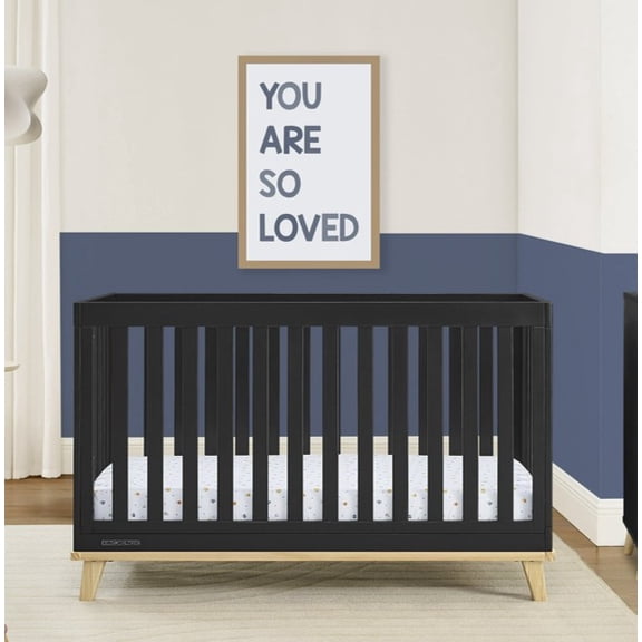 Delta Children Frankie 4-in-1 Convertible Crib - Greenguard Gold Certified, Black with Natural