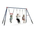 thumbnail image 1 of Delta Children FunZone Outdoor Metal 3-Piece Swing Set - Includes 2 Swings and 1 Trapeze Bar, Blue/Red, 1 of 15