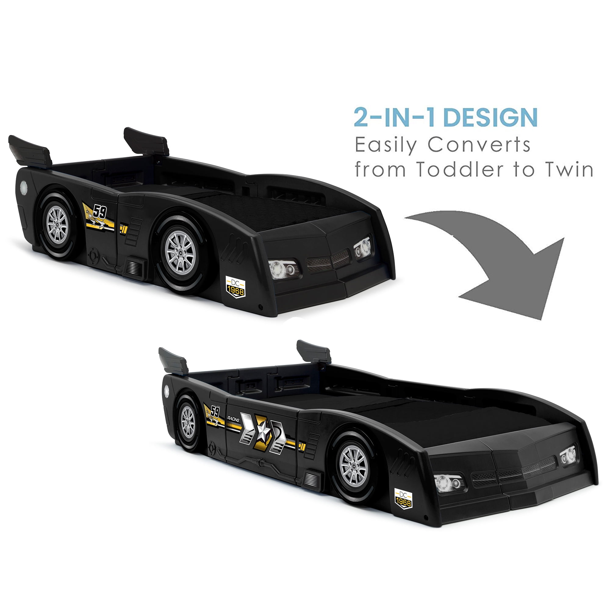 Delta Children Grand Prix Race Car Toddler to Twin Bed, Black