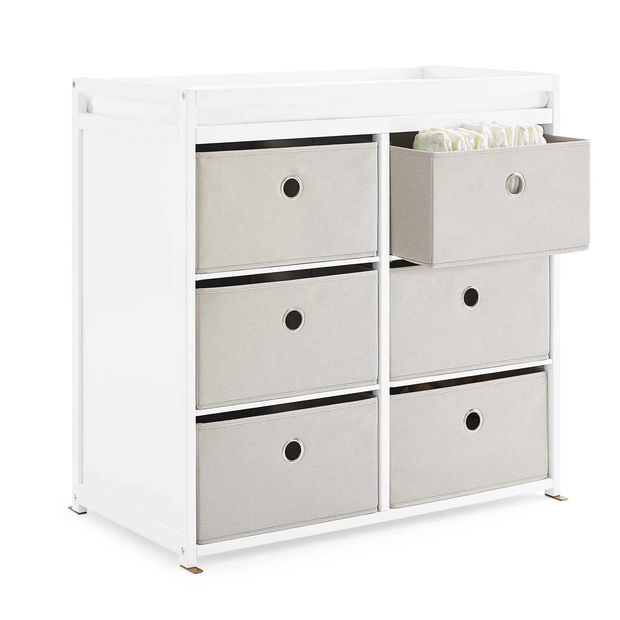Delta Children Hayes Changing Table with Fabric Bins, Bianca White/Flax